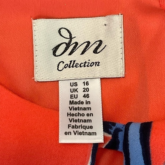 DM Collection Bruna Scuba Crepe Knit Coral Blue Floral Dress Sz 16 - Picture 5 of 6